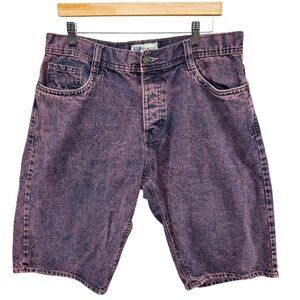 Worior Collection Jean Shorts Mens Purple Acid Wash Denim Button Fly 12" Size 34